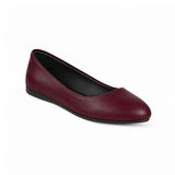 Burgundy Solid Round Toe – كوتشي فلات حريمي جلد نبيتي، مايلة – ECADRA