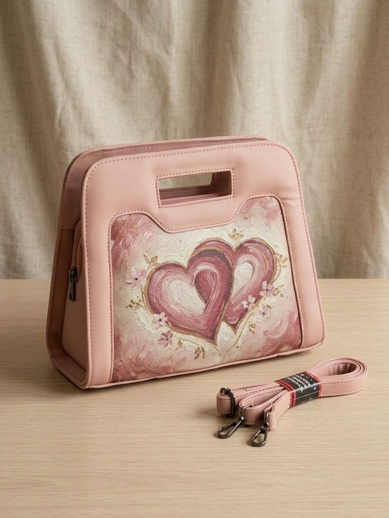 Rose Chic Peek Handbag Textured Impasto Pink Hearts Floral Gold Art