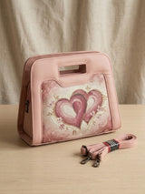 Rose Chic Peek Handbag Textured Impasto Pink Hearts Floral Gold Art