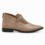 Café pointed-toe ankle boots with three coiled straps — side view — ECADRA