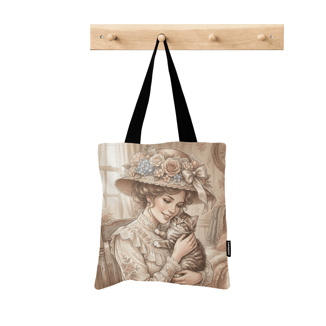 Tote Bag – Vintage Victorian Floral Cat Aesthetic - 1