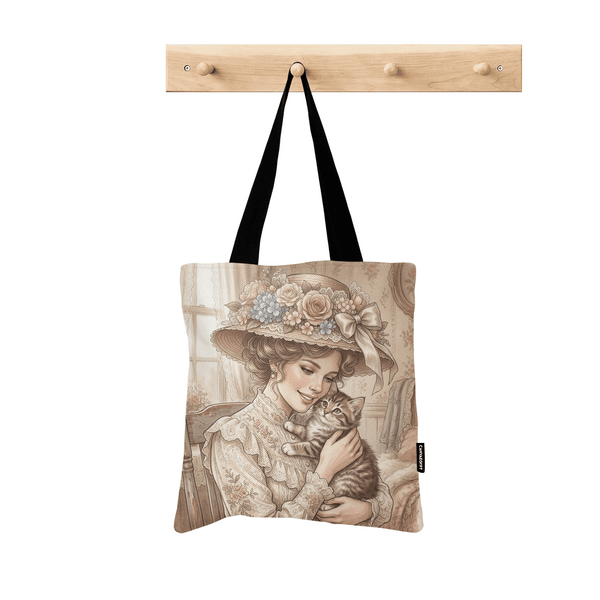 Tote Bag – Vintage Victorian Floral Cat Aesthetic - 1