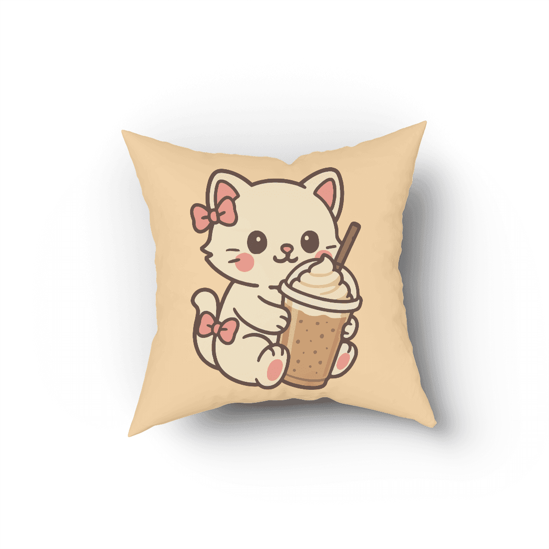 Decorative Pillow - Cute Cat Drinking Mocha Frappe - 2