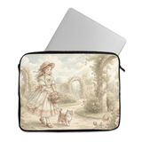 Laptop Sleeve Whimsical Vintage Girl with Kitten Roses Garden Art - 1