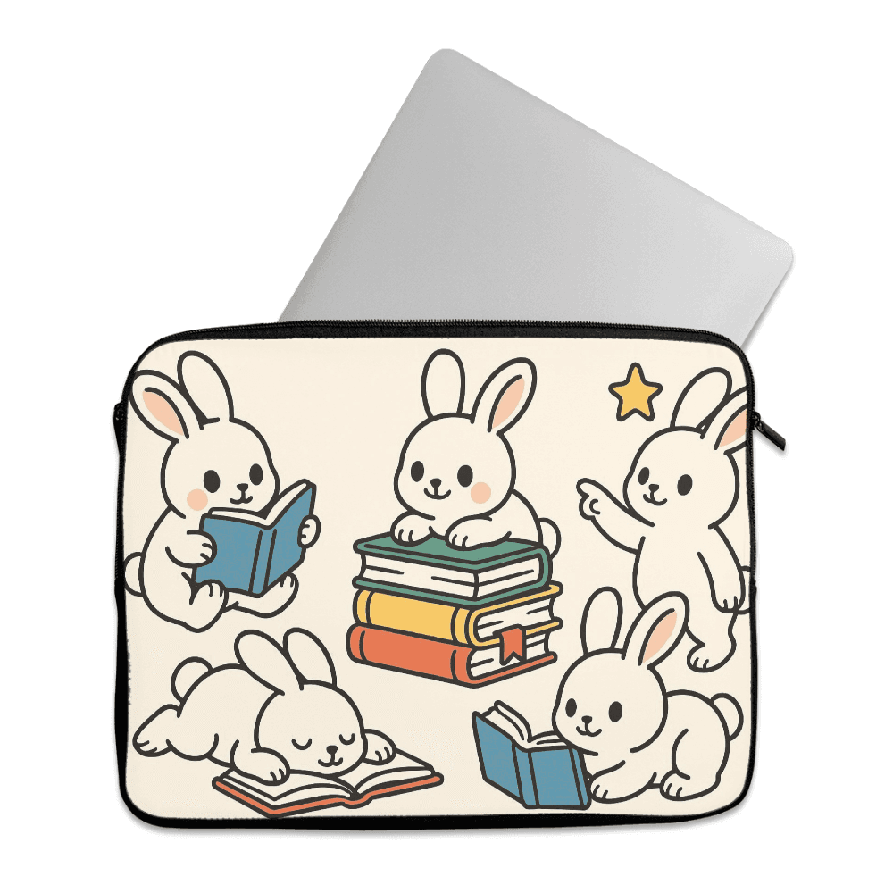 Laptop Sleeve Cute Rabbits Reading a Books - 1