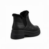 Black Leather Teddy Puffer Boots back view – faux-fur collar – ECADRA