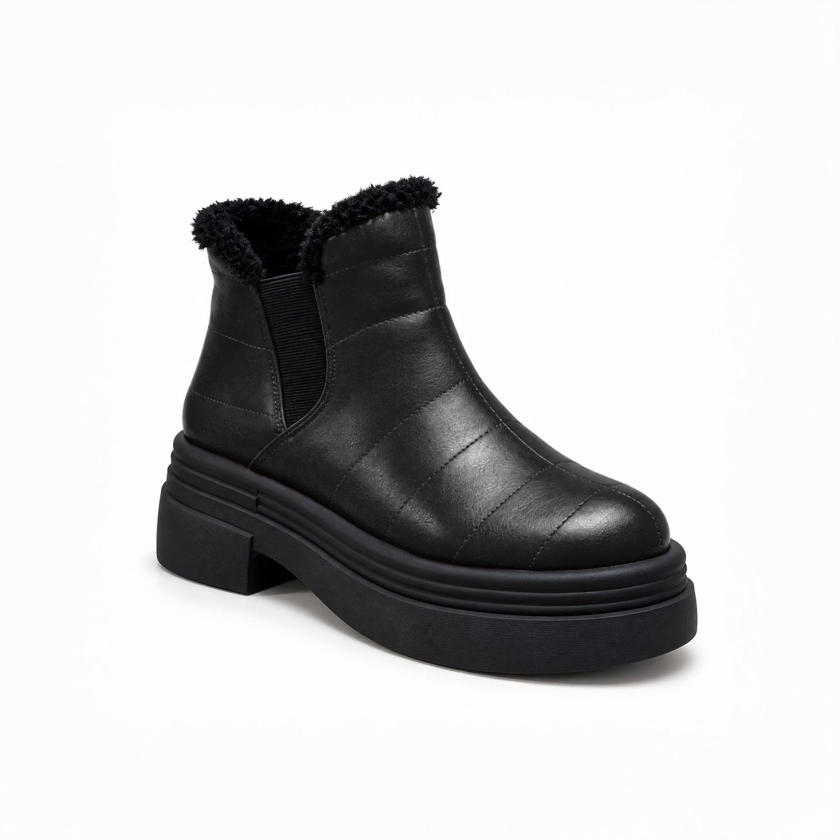 Black Leather Teddy Puffer Boots – هاف بوت فرو حريمي – ECADRA