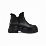 Black Leather Teddy Puffer Boots side view – chunky platform sole – ECADRA