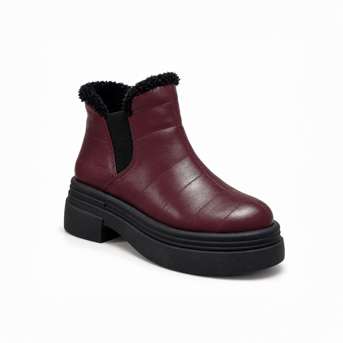 Burgundy Leather Teddy Puffer Boots – هاف بوت فرو حريمي – ECADRA