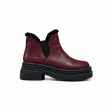 Burgundy Leather Teddy Puffer Boots side view – chunky platform sole – ECADRA