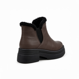 Chocolate Brown Leather Teddy Puffer Boots back view – faux-fur collar – ECADRA
