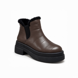 Chocolate Brown Leather Teddy Puffer Boots – هاف بوت فرو حريمي – ECADRA