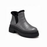 Grey Leather Teddy Puffer Boots – هاف بوت فرو حريمي – ECADRA