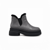 Grey Leather Teddy Puffer Boots side view – chunky platform sole – ECADRA