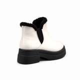 Ivory Leather Teddy Puffer Boots back view – faux-fur collar – ECADRA