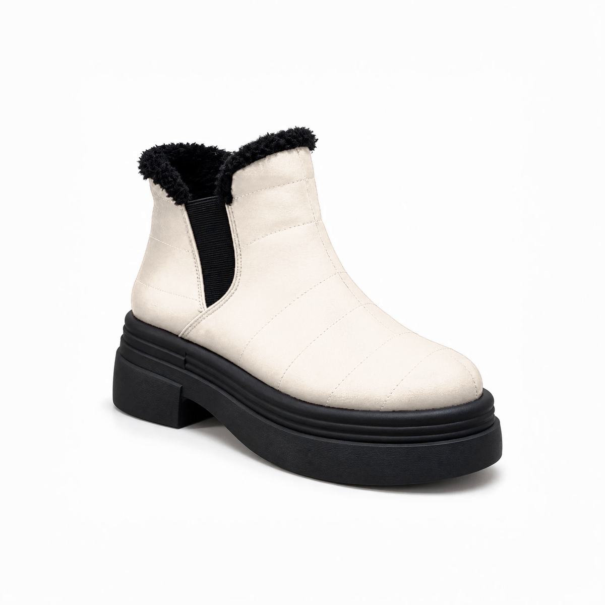 Ivory Leather Teddy Puffer Boots – هاف بوت فرو حريمي – ECADRA