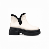 Ivory Leather Teddy Puffer Boots side view – chunky platform sole – ECADRA