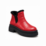 Red Leather Teddy Puffer Boots – هاف بوت فرو حريمي – ECADRA