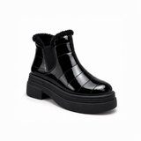 Black Patent Teddy Puffer Boots – هاف بوت فرو لامع – ECADRA