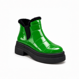 Bright Green Patent Teddy Puffer Boots – هاف بوت فرو لامع – ECADRA