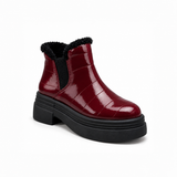Burgundy Patent Teddy Puffer Boots – هاف بوت فرو لامع – ECADRA