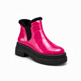 Fuchsia Patent Teddy Puffer Boots – هاف بوت فرو لامع – ECADRA