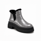 Gray Patent Teddy Puffer Boots – هاف بوت فرو لامع – ECADRA