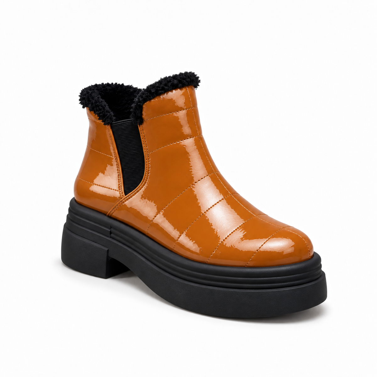 Havana Patent Teddy Puffer Boots – هاف بوت فرو لامع – ECADRA