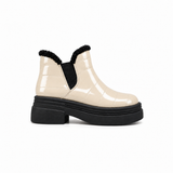 Ivory Patent Teddy Puffer Boots side view – chunky platform sole – ECADRA