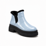 Light Blue Patent Teddy Puffer Boots – هاف بوت فرو لامع – ECADRA