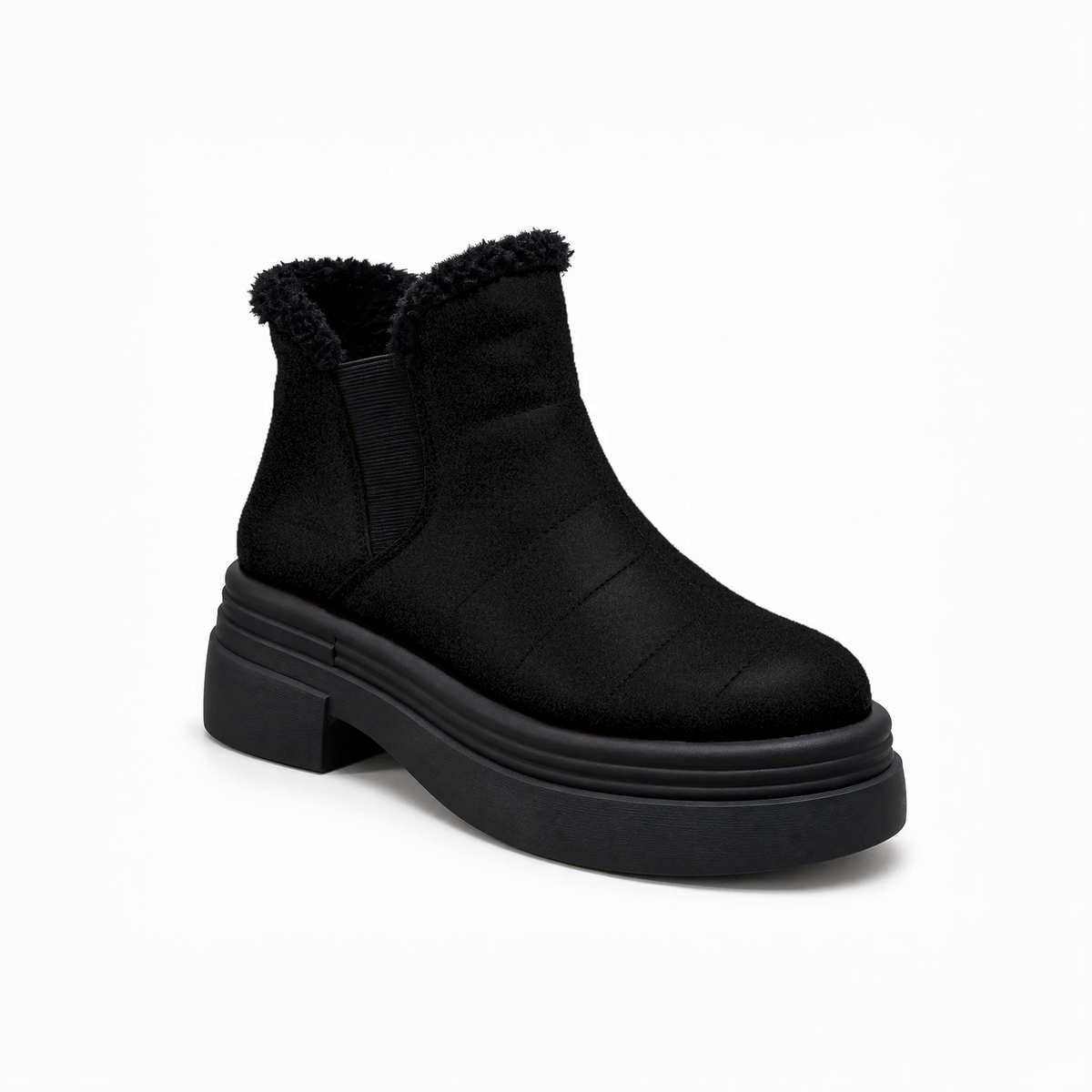 Black Suede Teddy Puffer Boots – هاف بوت شمواه حريمي – ECADRA