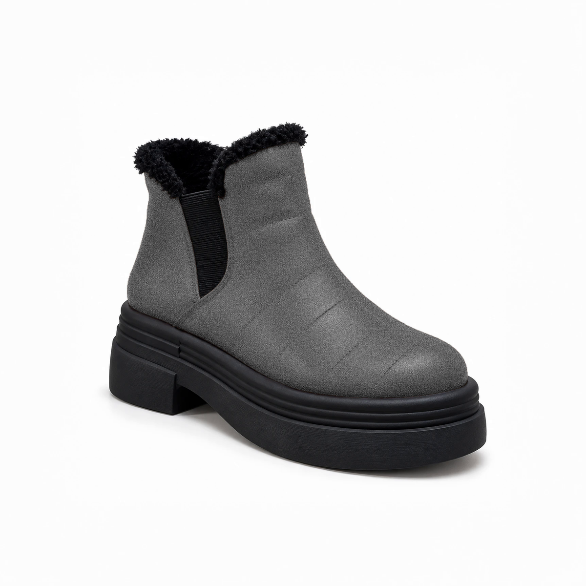Gray Suede Teddy Puffer Boots – هاف بوت شمواه حريمي – ECADRA