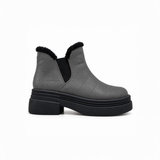 Gray Suede Teddy Puffer Boots side view – chunky platform sole – ECADRA