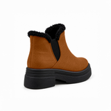 Havana Suede Teddy Puffer Boots back view – faux-fur collar – ECADRA