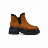 Havana Suede Teddy Puffer Boots side view – chunky platform sole – ECADRA