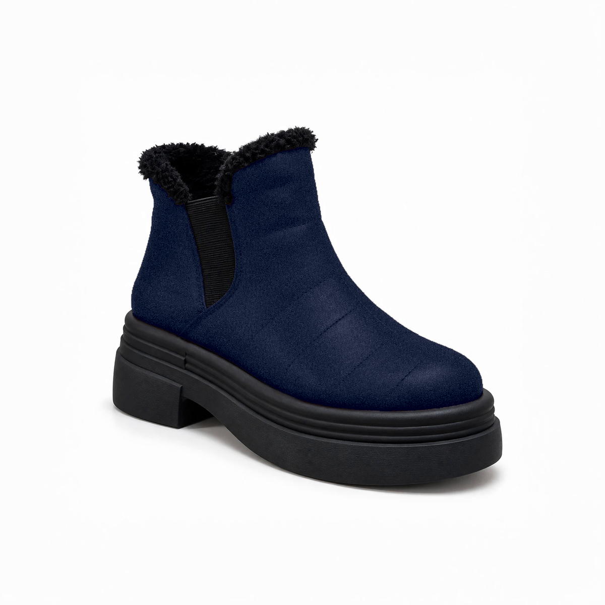 Navy Suede Teddy Puffer Boots – هاف بوت شمواه حريمي – ECADRA