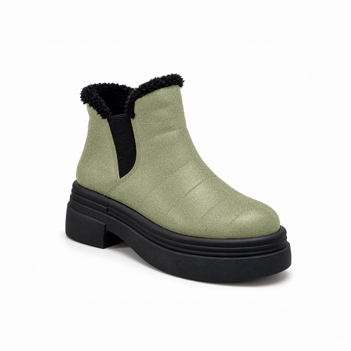 Pistachio Suede Teddy Puffer Boots – هاف بوت شمواه حريمي – ECADRA