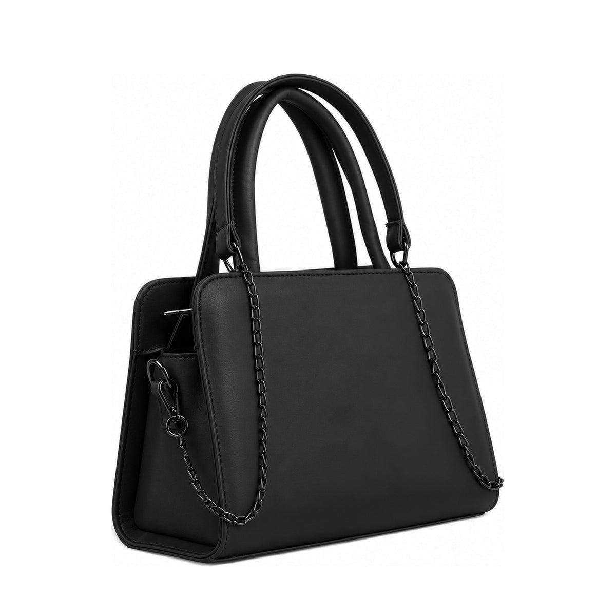 Chic Chain Accent Handbag Black – شنطة يد حريمي بسلسلة جلد صناعي أسود، مايلة – ECADRA