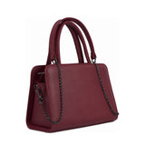 Chic Chain Accent Handbag Burgundy – شنطة يد حريمي بسلسلة جلد صناعي نبيتي، مايلة – ECADRA