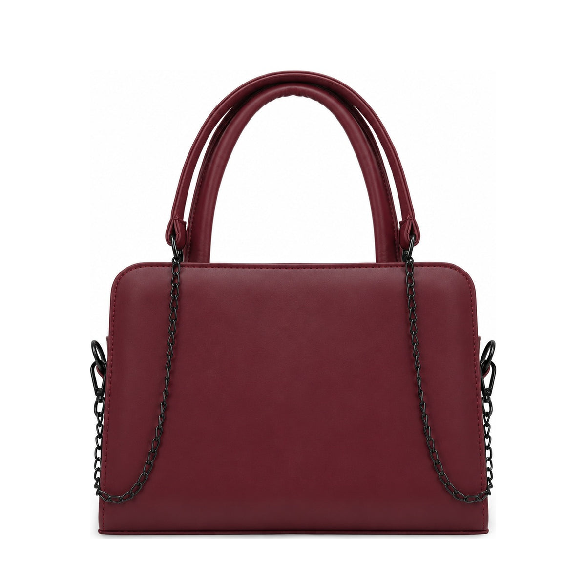 Chic Chain Accent Handbag Burgundy – شنطة يد حريمي بسلسلة جلد صناعي نبيتي، من قدام – ECADRA