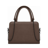 Chic Chain Accent Handbag Chocolate Brown – شنطة يد حريمي بسلسلة جلد صناعي بني شوكولاتة، من قدام – ECADRA