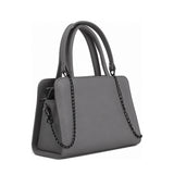 Chic Chain Accent Handbag Grey – شنطة يد حريمي بسلسلة جلد صناعي رمادي، مايلة – ECADRA