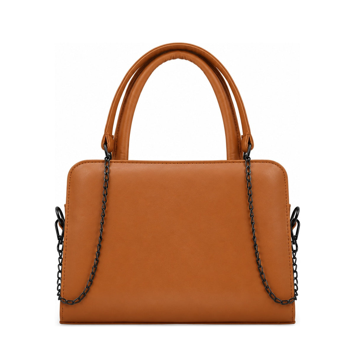 Chic Chain Accent Handbag Havana – شنطة يد حريمي بسلسلة جلد صناعي هافانا، من قدام – ECADRA