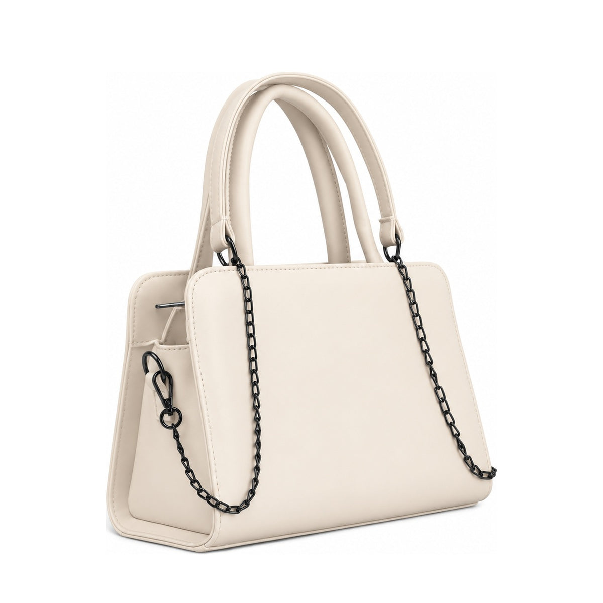 Chic Chain Accent Handbag Ivory – شنطة يد حريمي بسلسلة جلد صناعي أوف وايت، مايلة – ECADRA
