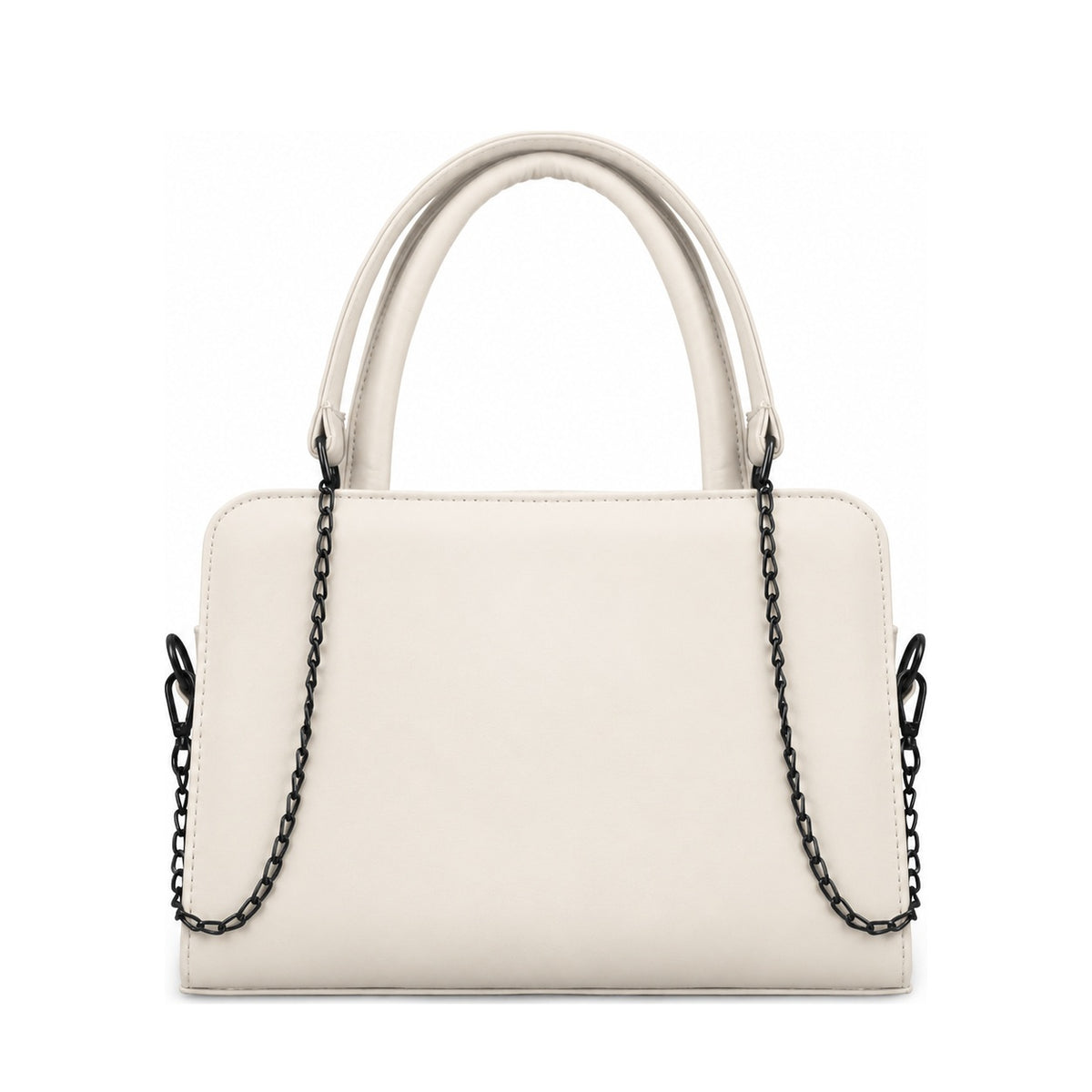 Chic Chain Accent Handbag Ivory – شنطة يد حريمي بسلسلة جلد صناعي أوف وايت، من قدام – ECADRA