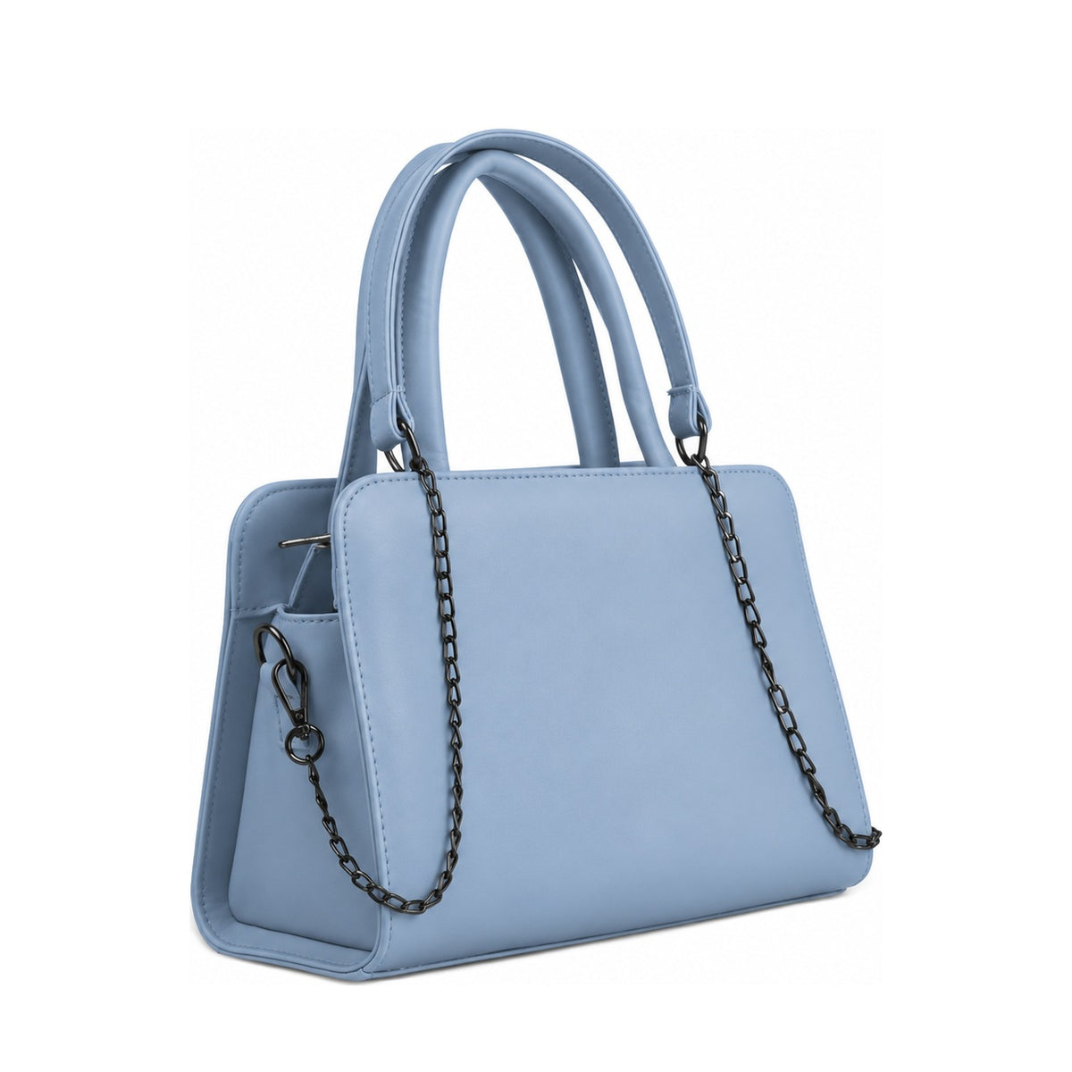 Chic Chain Accent Handbag Light Blue – شنطة يد حريمي بسلسلة جلد صناعي بيبي بلو، مايلة – ECADRA