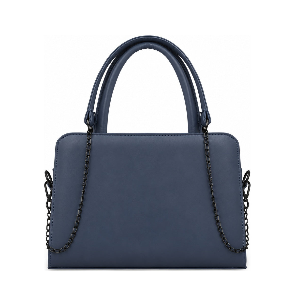 Chic Chain Accent Handbag Navy Blue – شنطة يد حريمي بسلسلة جلد صناعي كحلي، من قدام – ECADRA