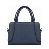 Chic Chain Accent Handbag Navy Blue – شنطة يد حريمي بسلسلة جلد صناعي كحلي، من قدام – ECADRA