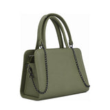 Chic Chain Accent Handbag Olive – شنطة يد حريمي بسلسلة جلد صناعي زيتي، مايلة – ECADRA