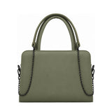 Chic Chain Accent Handbag Olive – شنطة يد حريمي بسلسلة جلد صناعي زيتي، من قدام – ECADRA